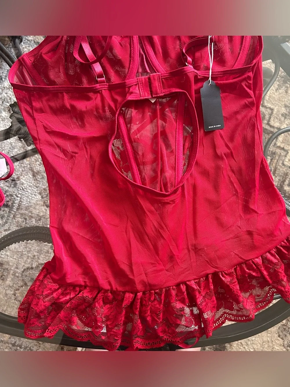 Neohouny Red Lace-Up Corset Lingerie Set